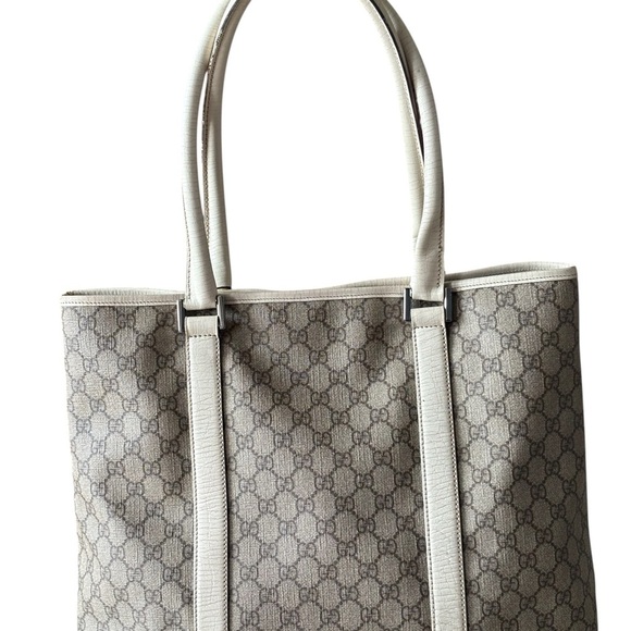 Gucci Cream Monogram Tote with Leather Trim - Picture 3 of 15